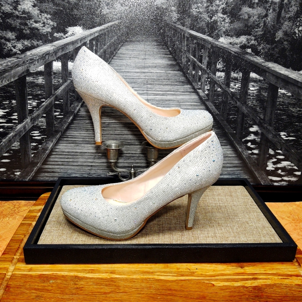 Wild Rose silver rhinestone heels